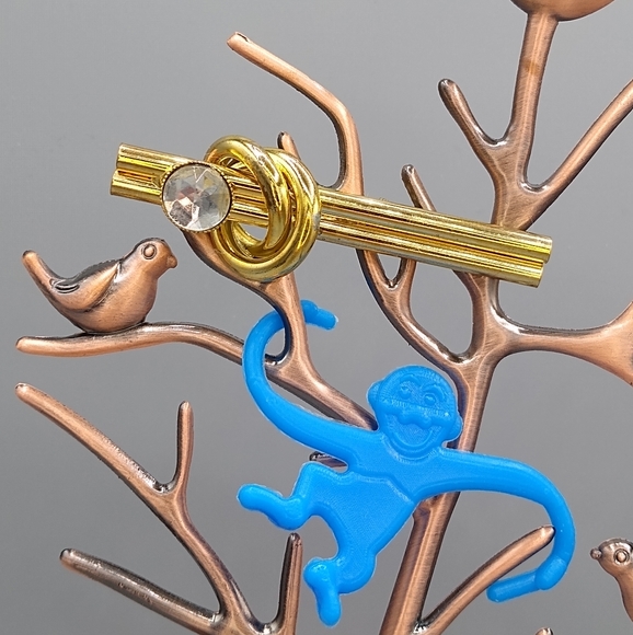 Gold Knot Bar Brooch Rhinestone Double Barrel Vtg - Picture 2 of 15